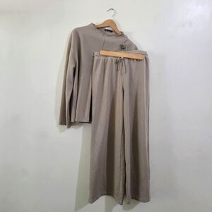 Zara Tan Knit 2 Piece Lounge Set
